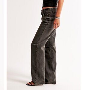 Black low rise baggy Jeans with Frayed Hem - Curve Love